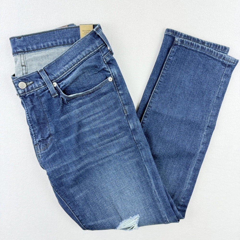 Abercrombie‎ & Fitch Mens Distressed Jeans 31x32 Blue Stretch Denim 1312 NEW